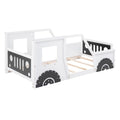 White twin car-shaped platform bed with wheels — front view