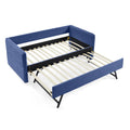 Upholstered Tufted Daybed with Twin Pop-up Trundle in Blue Boucle Fabric, 83''x43''x29.5''