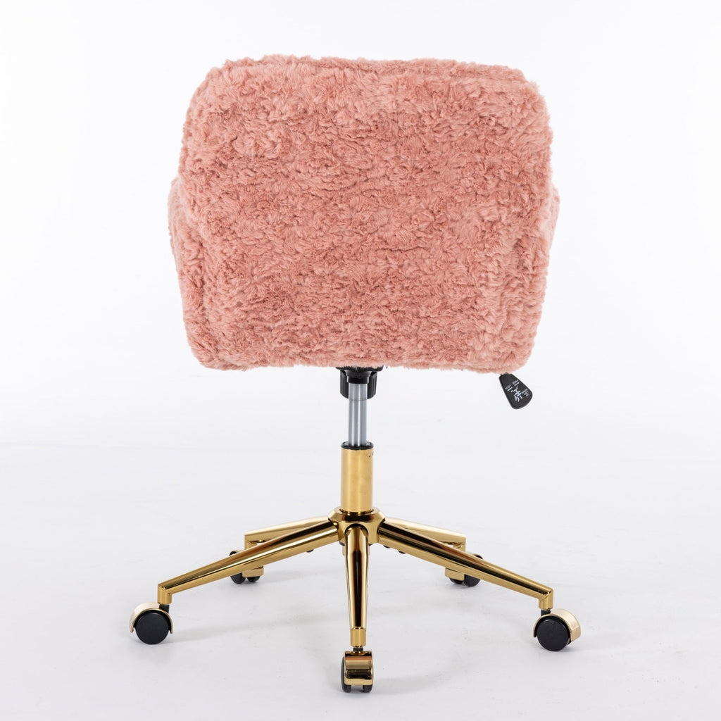 Faux Fur Office Chair — 40° Reclining with Gold Metal Base & Wheels