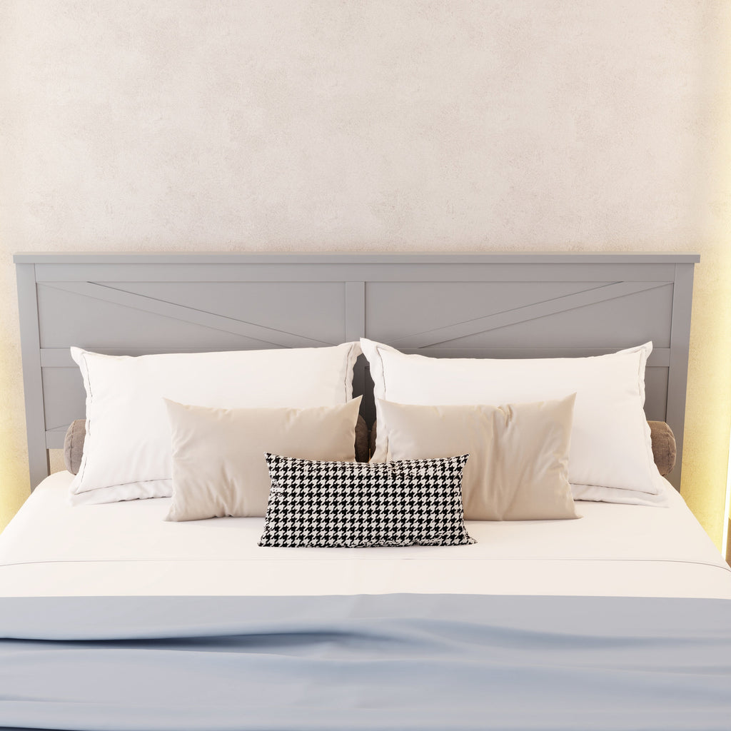 Farmhouse Style King Size Bed with Barn Door Designed Headboard and Footboard, Pinewood Bed with Strengthened Bed Frame,White