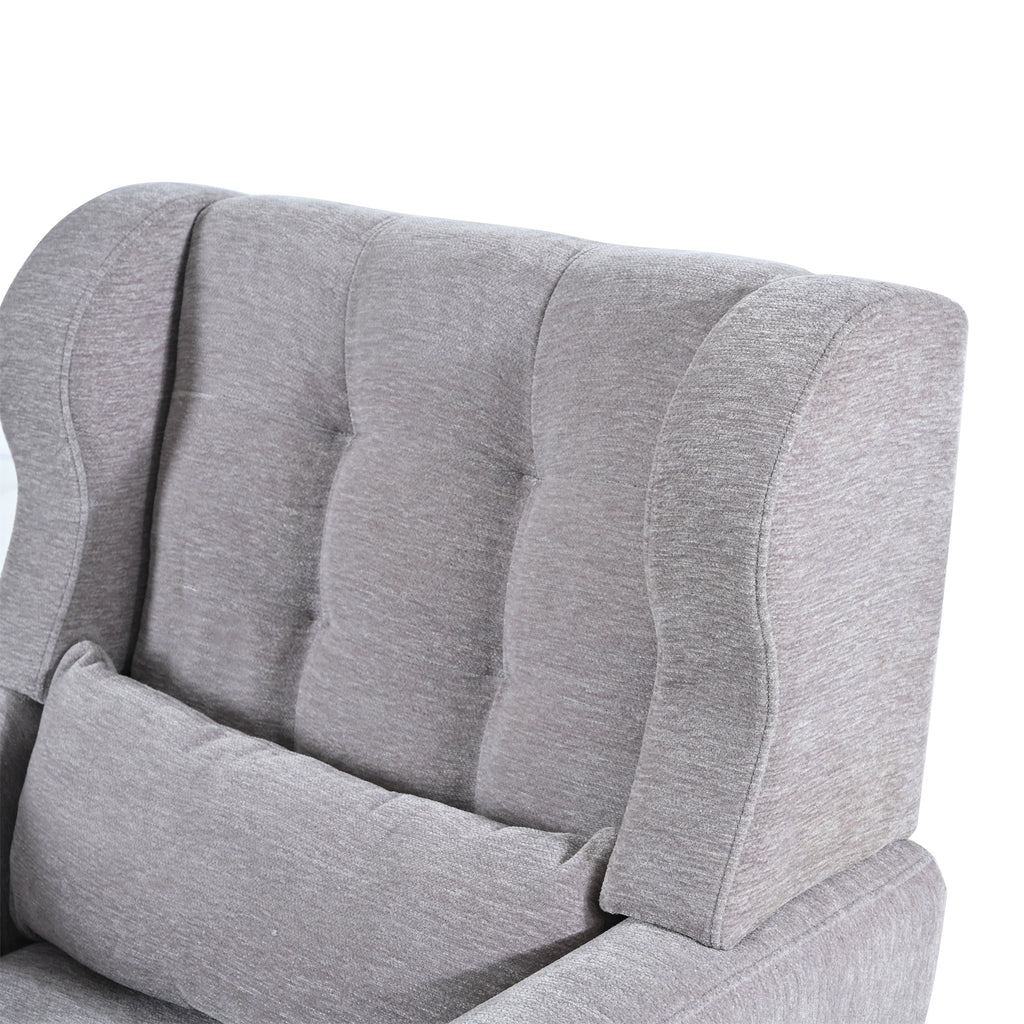Comfortable reading chair in gray chenille fabric