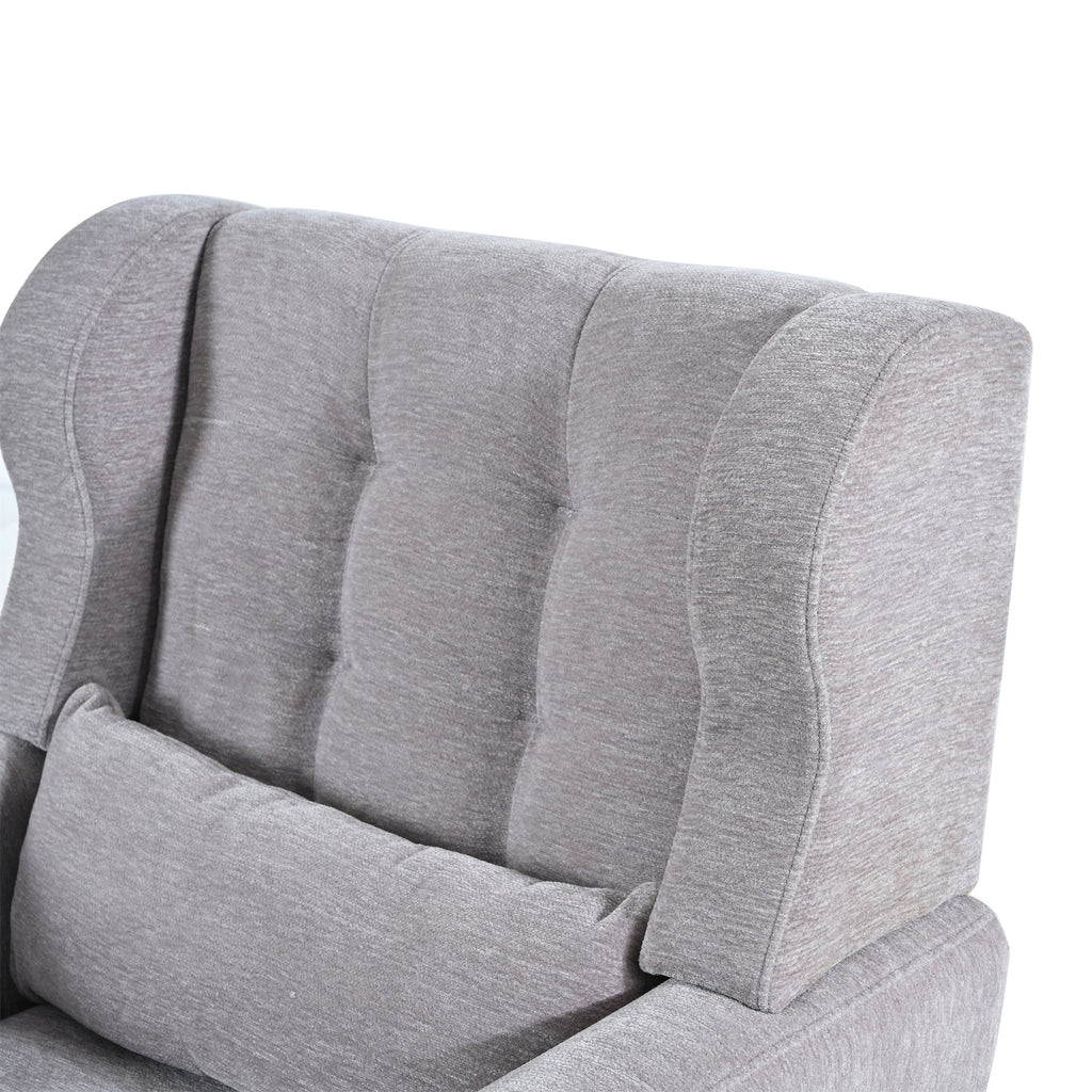 Chenille Accent Chair with Lumbar Pillow — Mid-Century Rubberwood Legs