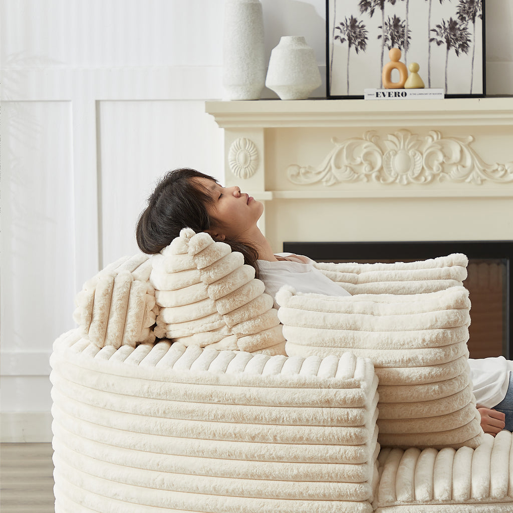 Beige corduroy accent chair lifestyle photo