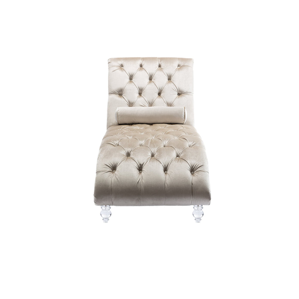 Velvet Chaise Lounge — Button-Tufted with Pillow