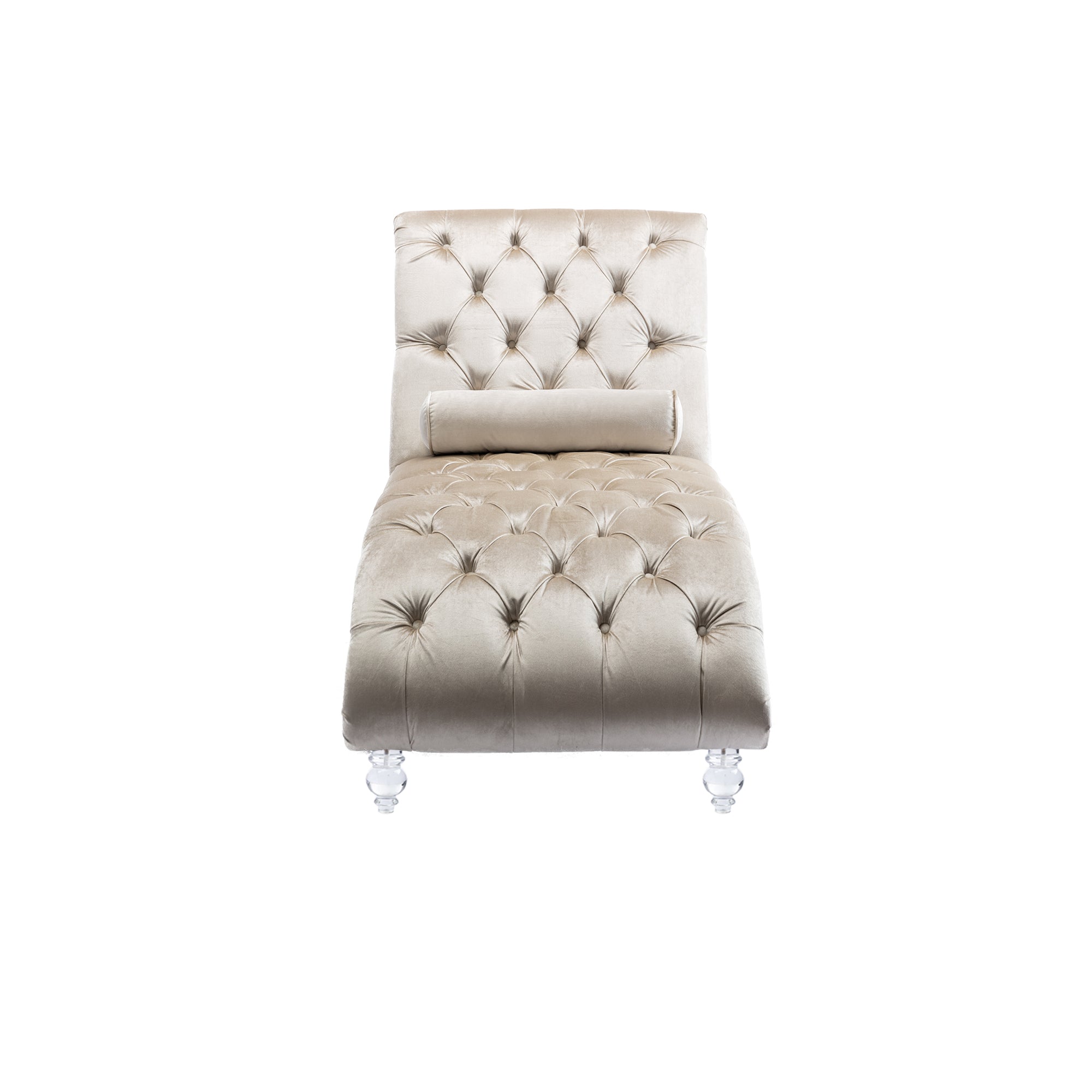Velvet Chaise Lounge — Button-Tufted with Pillow
