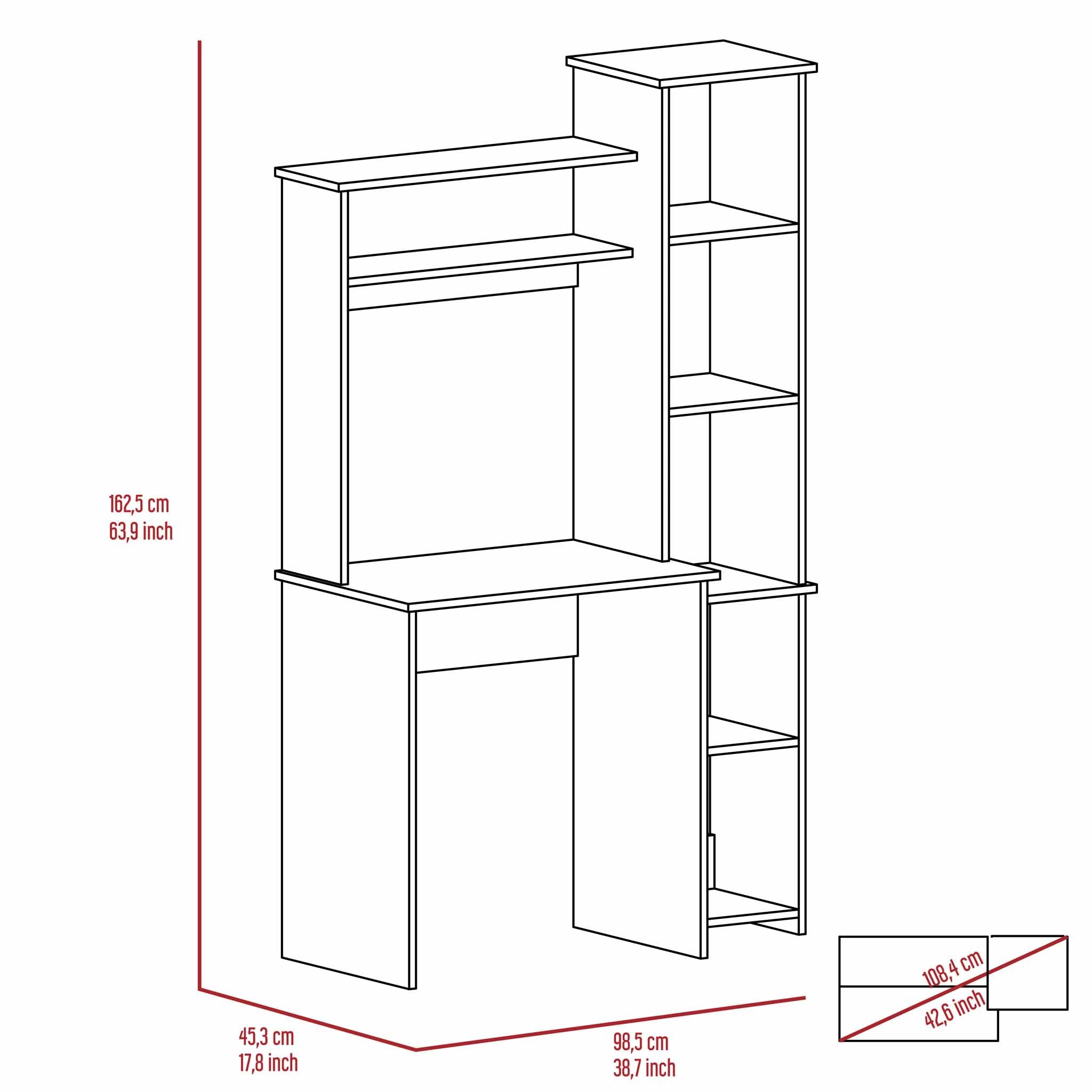 Writing desk with open shelves for books and decor