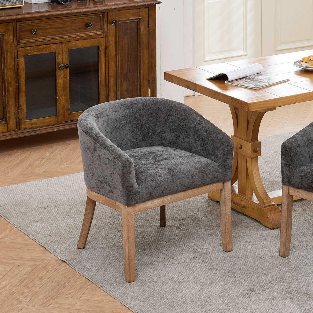 Mid Century Modern Upholstered Barrel Dining Chairs with Arms,Farmhouse Chenille Kitchen & Dining Room Chairs with Natural Hardwood Frame, 19' W Accent Chairs for Living Room,Single Pack,Gray,SW1891GY