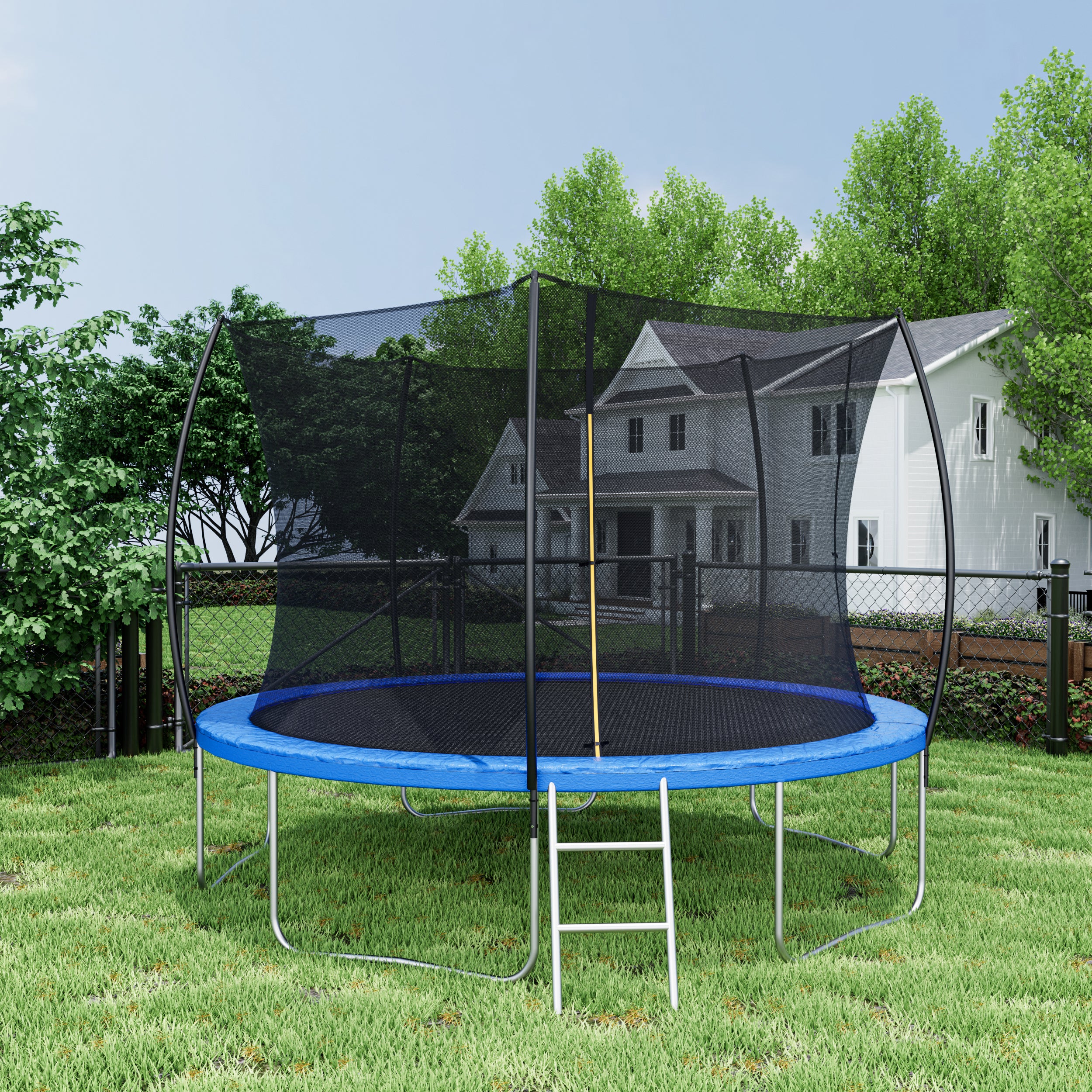 Black blue reversible spring cover pad trampoline close-up