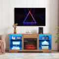Oak TV stand with electric fireplace — front view