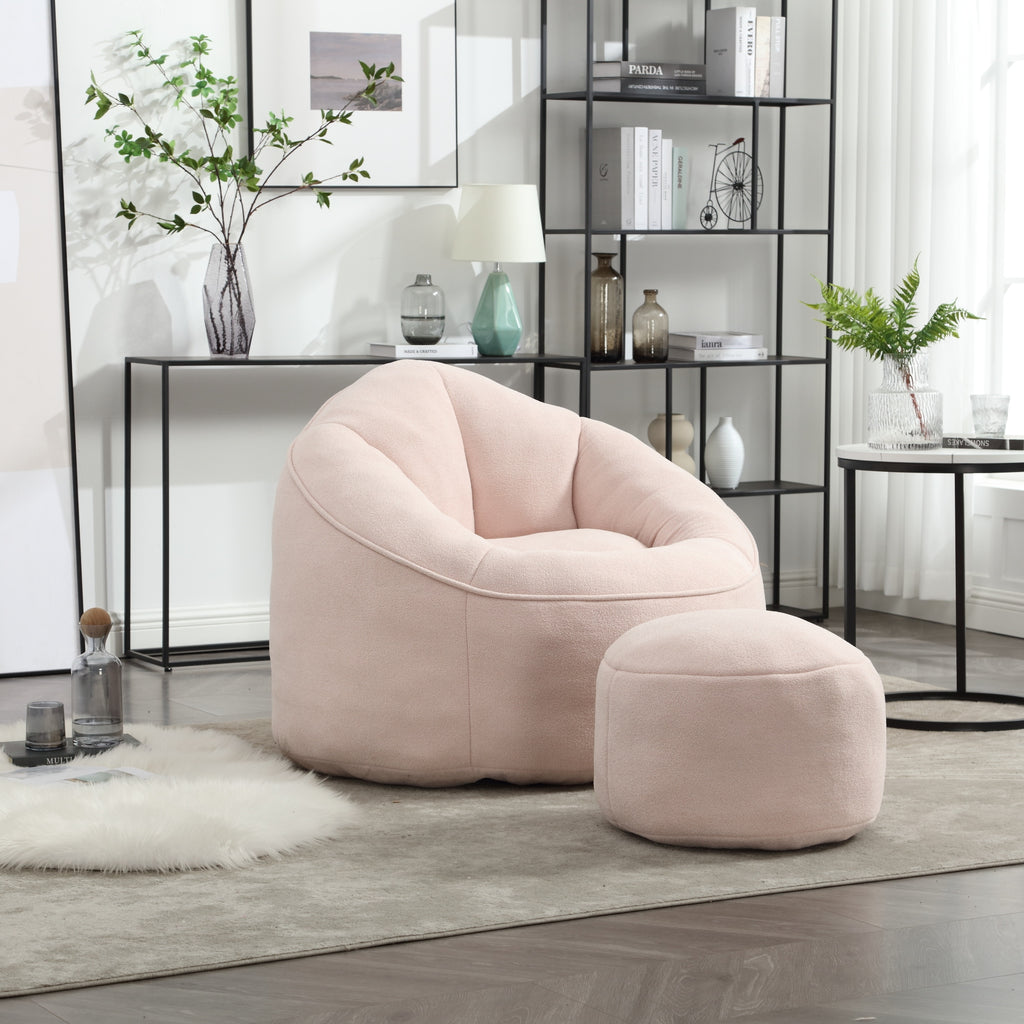 40-inch pink bean bag chair with matching footrest — angle view