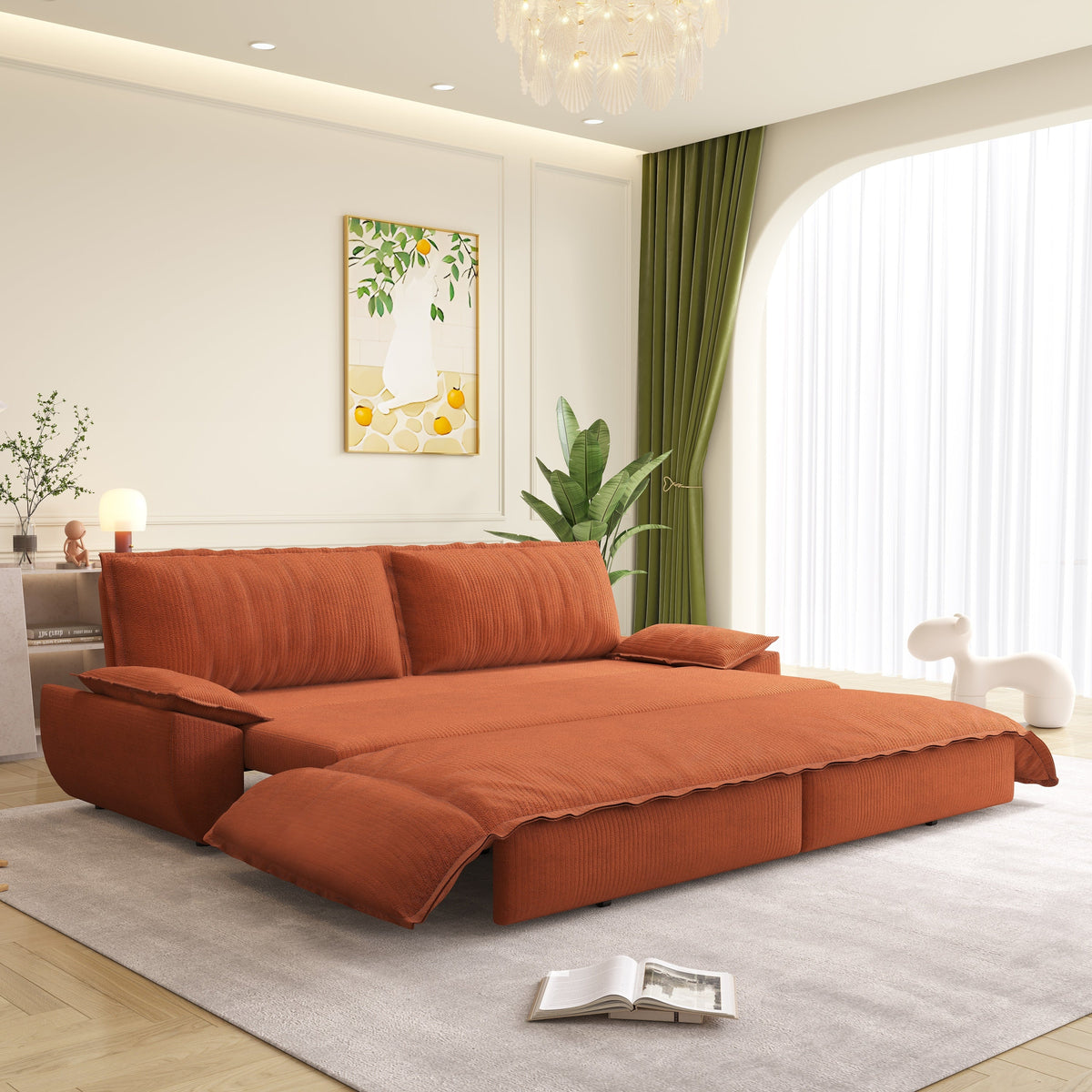73.2' Queen Pull Out Sofa Bed,3-in-1 Convertible Sleeper Sofa,Multi-Functional Corduroy Loveseat Bed, Grey