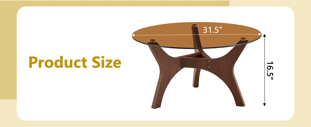 31.5' Glass Coffee Table, Mid-Century Modern Style, Ideal as a Centerpiece for Living Rooms, Bedrooms, Reception Areas, and Offices (Black Wood Grain)