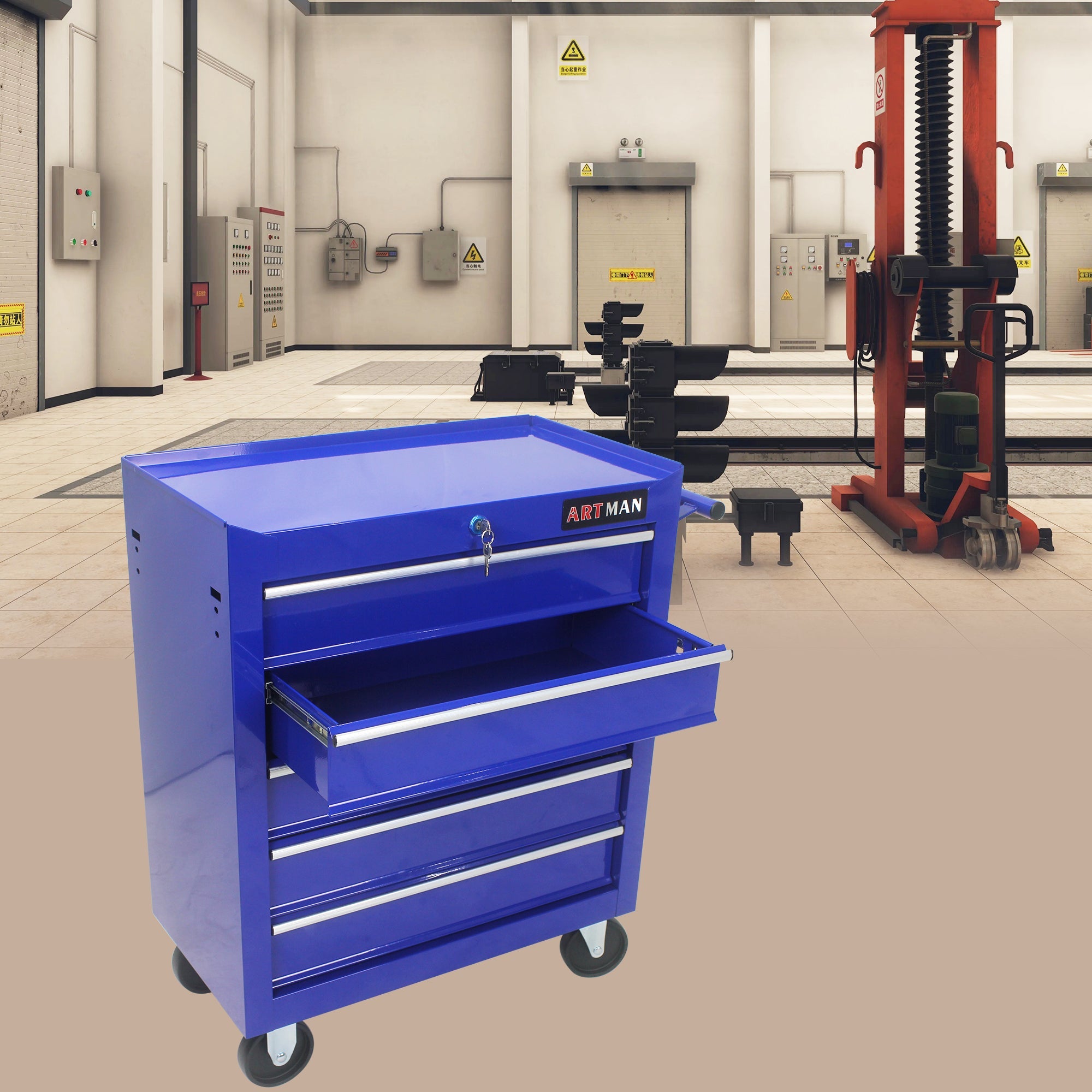 5-Drawer Rolling Tool Cart — Lockable Multifunctional Tool Storage