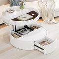 White Round Lift Coffee Table with 1 Drawer in 29.5', Marble Veneer and Wood Grain Tabletop