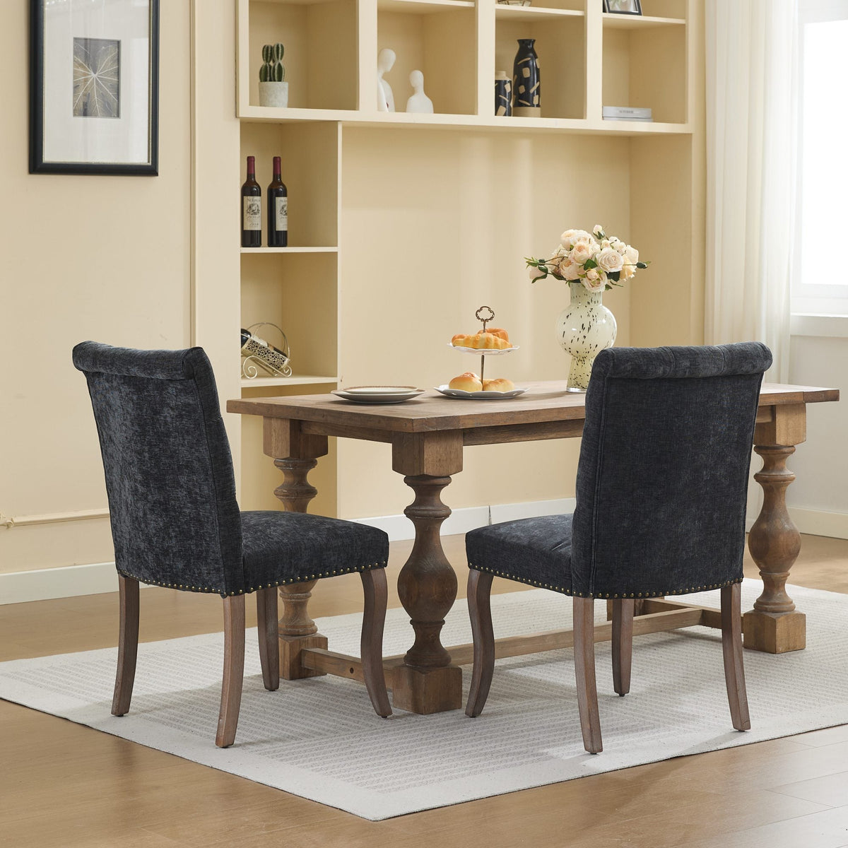 Upholstered Chenille Fabric Accent Dining Chair, Curved Solid Wood Legs, Elegant Tufted Club Dining Room Kitchen Room Arm Dining Chair, Single Pack,Olive Green,SW1895OL