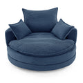 Navy blue corduroy swivel barrel accent chair — front view