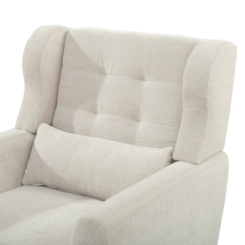 Beige chenille accent chair — angled room setting