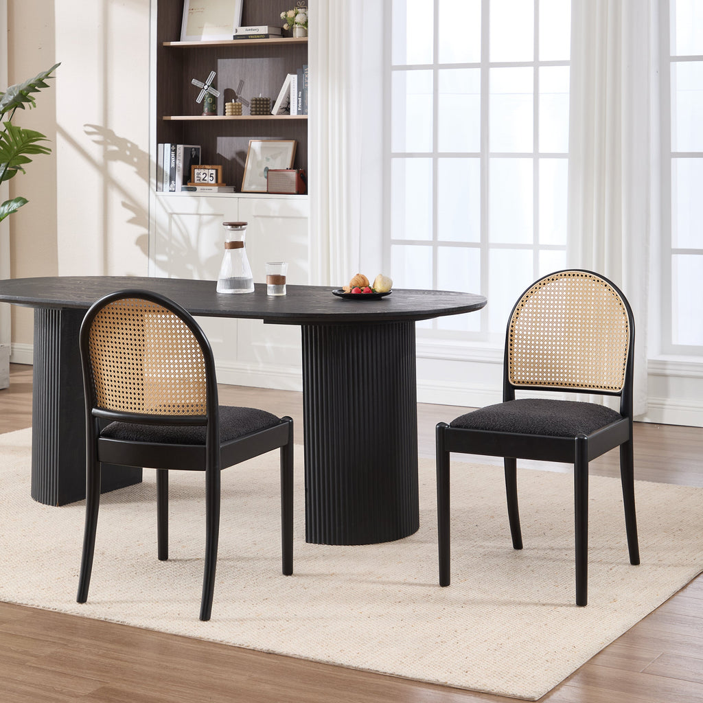 Rattan Dining Chairs Set of 2, Upholstered Linen Dining Room Chairs with Backrests, Modern Kitchen Chairs with Wood Legs for Dining Room, Beige