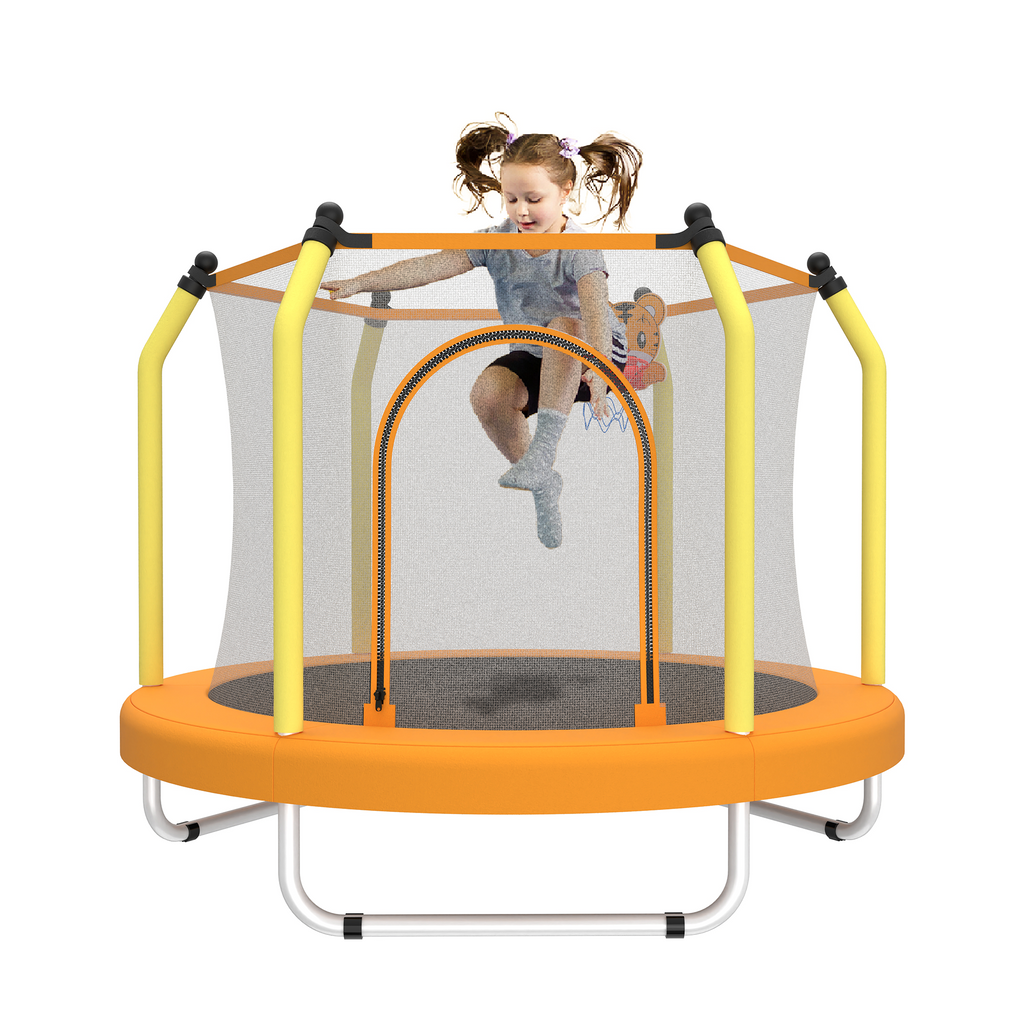 55-Inch Kids Trampoline with Safety Net & Basketball Hoop