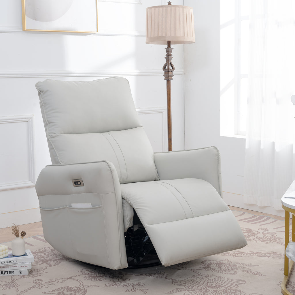 Light gray glider recliner in living room setting
