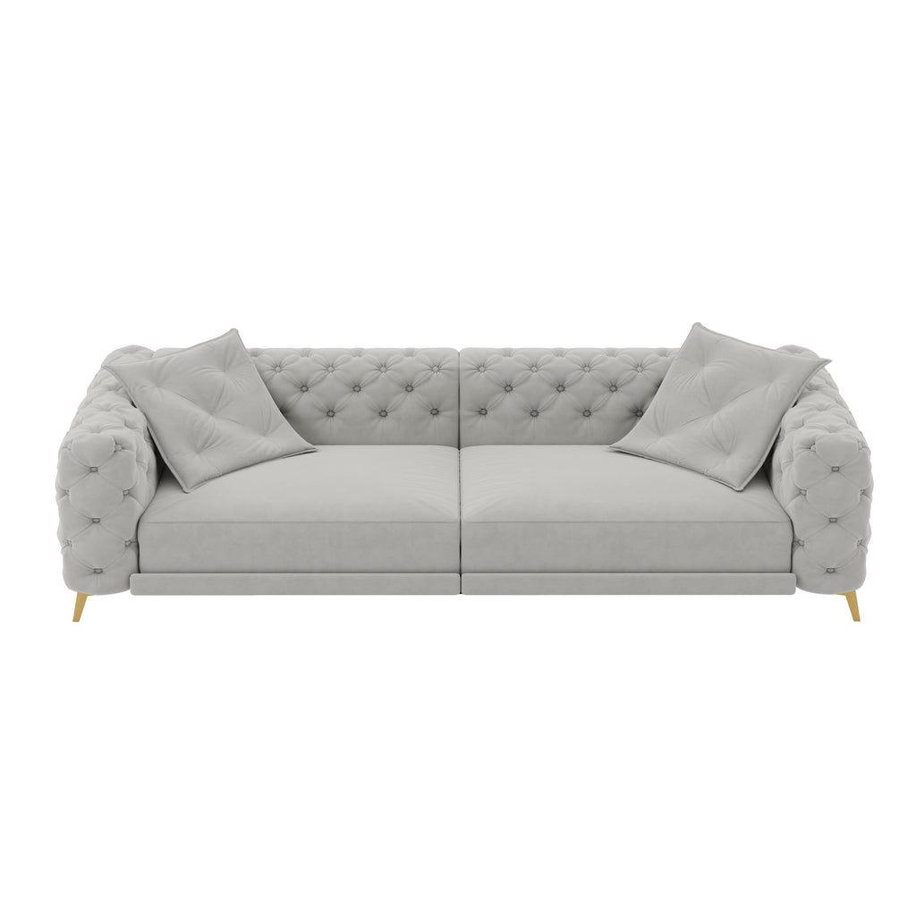 97.7' 3-in-1 Convertible Sleeper Sofa, 28.4' Deep Seat Pull Out Sofa Bed,Button Tufted Modern Sofa, 4-Seater Couch with Movable Ottoman for Apartment, Office, Bedroom,Beige/White