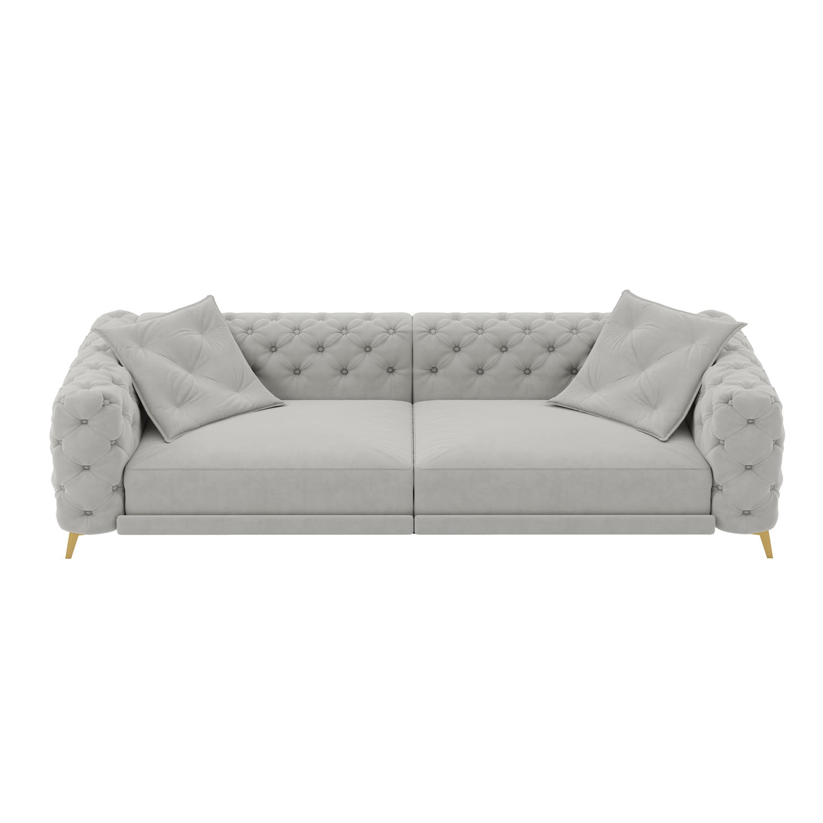 97.7' 3-in-1 Convertible Sleeper Sofa, 28.4' Deep Seat Pull Out Sofa Bed,Button Tufted Modern Sofa, 4-Seater Couch with Movable Ottoman for Apartment, Office, Bedroom,Beige/White