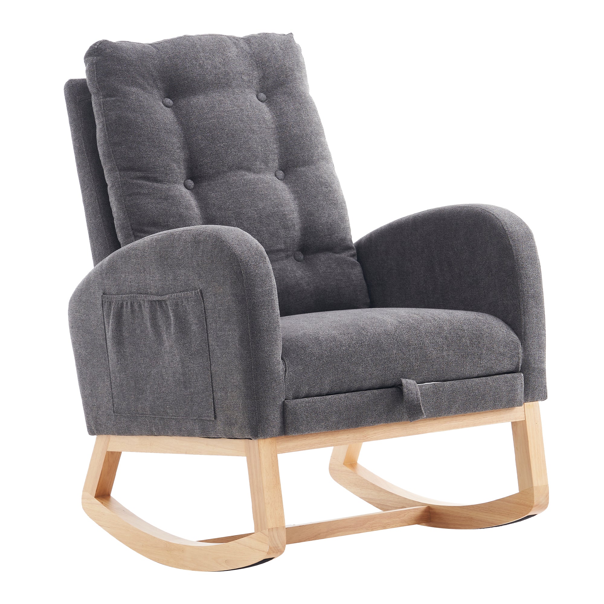 Gray accent rocking chair with footrest — front view