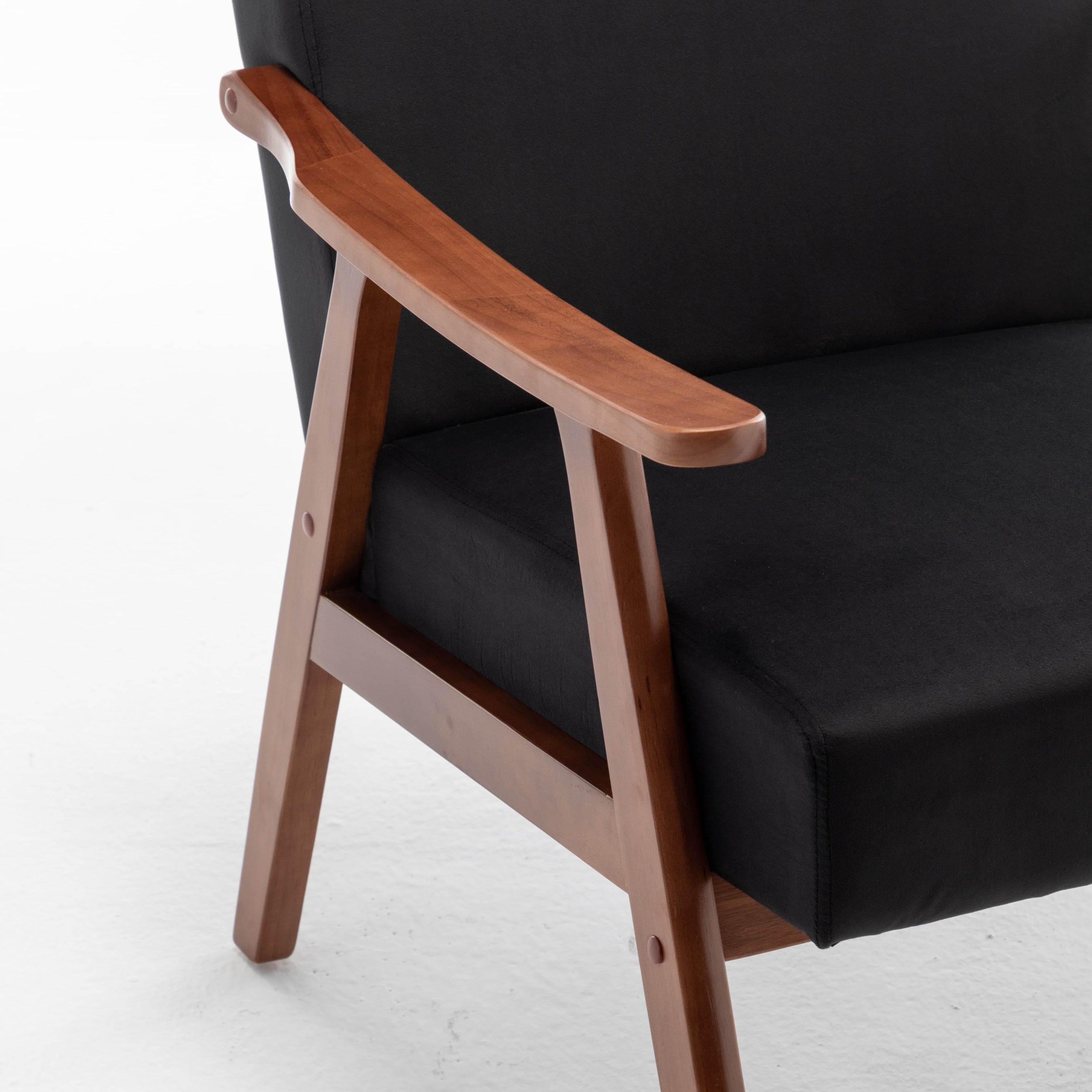 Velvet Mid-Century Wingback Accent Chair — Wood Frame & Thick Backrest