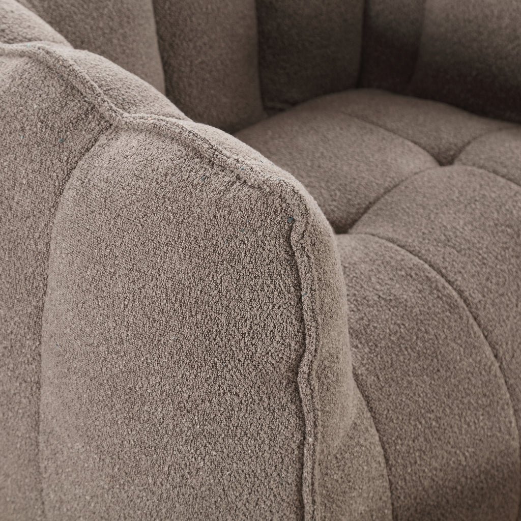 Coffee chenille accent chair — profile view
