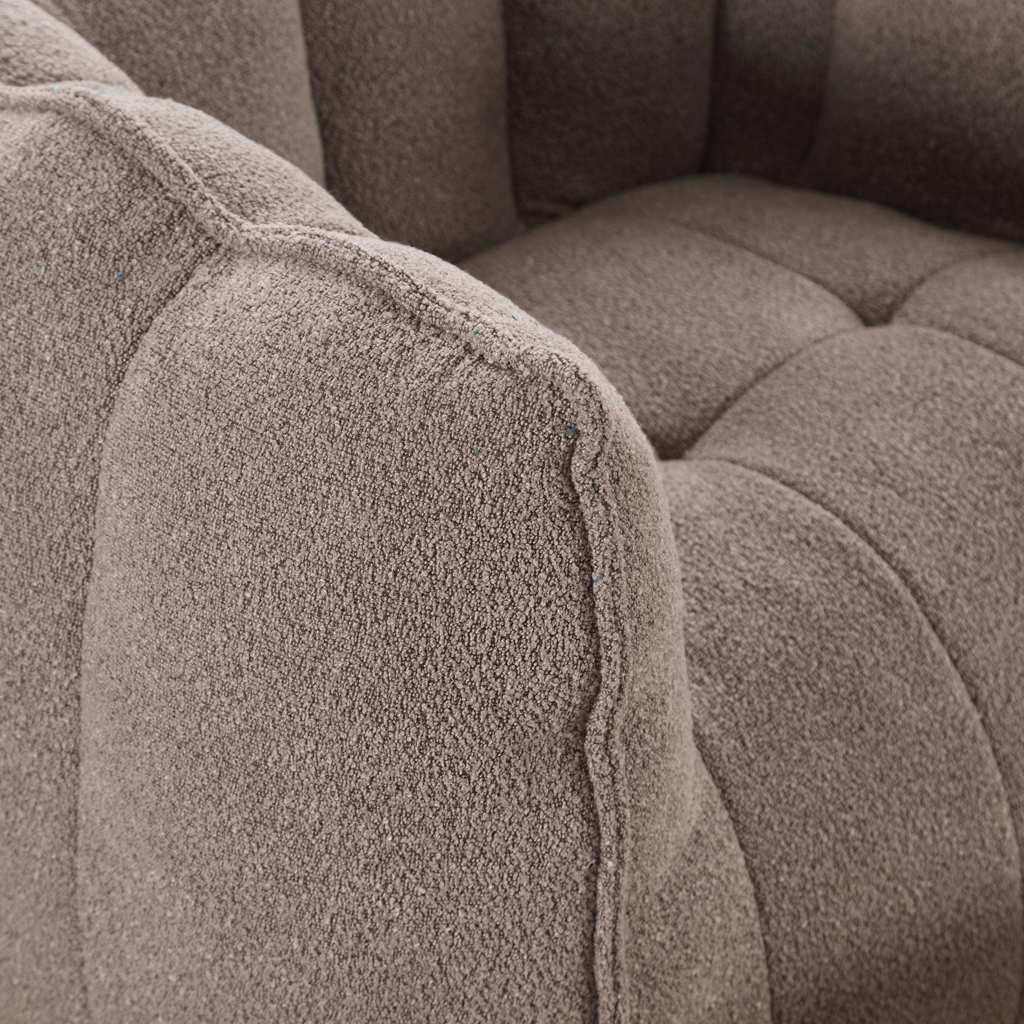 Coffee chenille accent chair — profile view