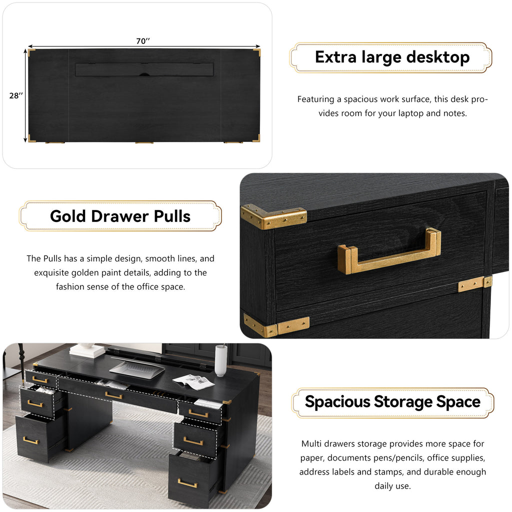 Built-in USB ports and power outlets on desk