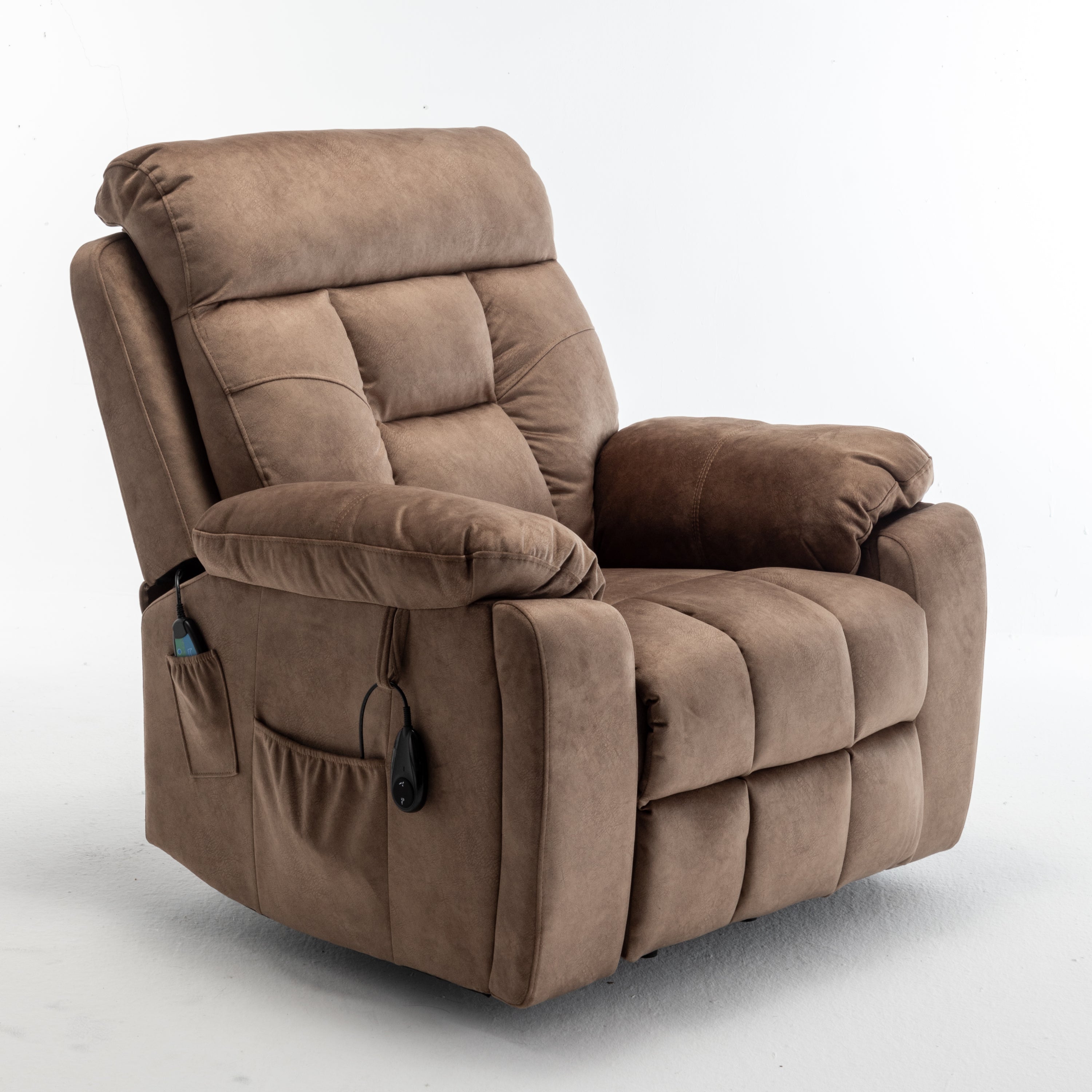 Antique brown power recliner with cup holder — detail