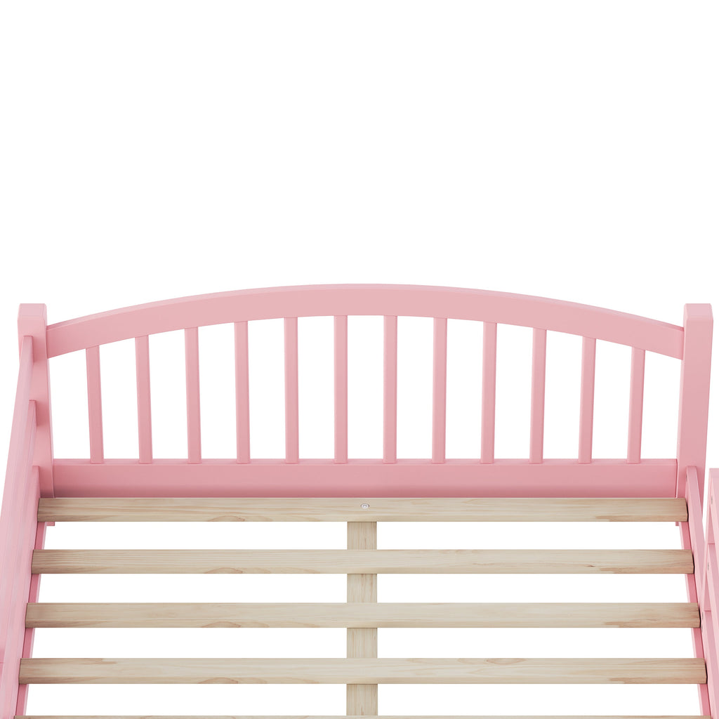 Full Montessori Floor Bed with Slats and Safety Guardrails, Solid Wood Floor Bed with Fence and Without Door, Easy Assemble Montessori Bed for Girls and Boys, Gray