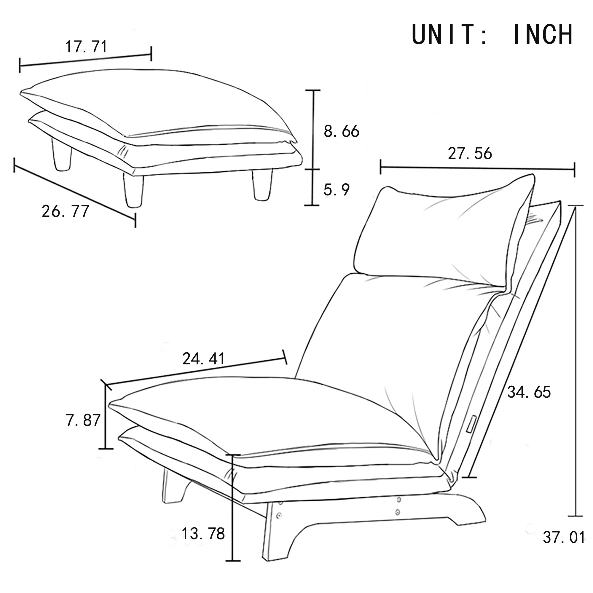 Beige reclining floor chair — angle view