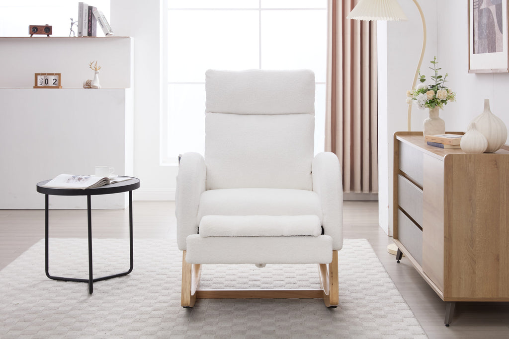 Nursery rocking chair with storage pocket — lifestyle photo