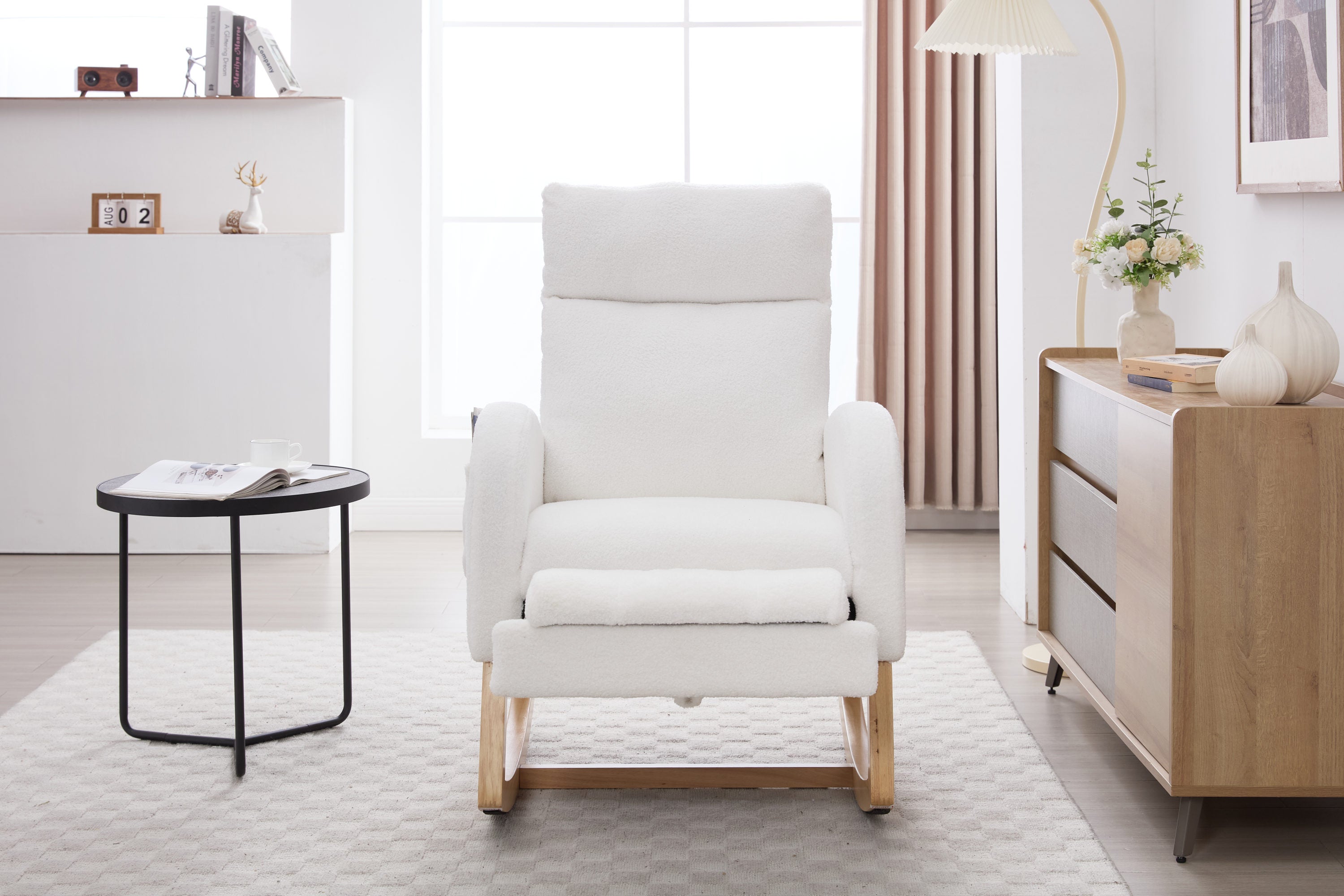 Nursery rocking chair with storage pocket — lifestyle photo