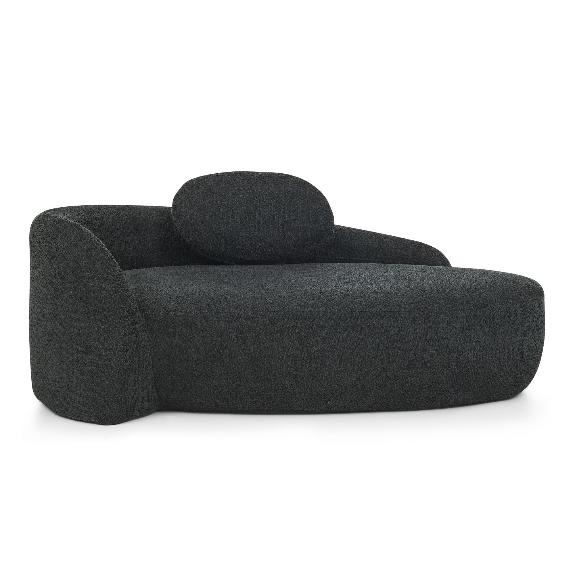 Black bouclé lounge chair lifestyle seating angle