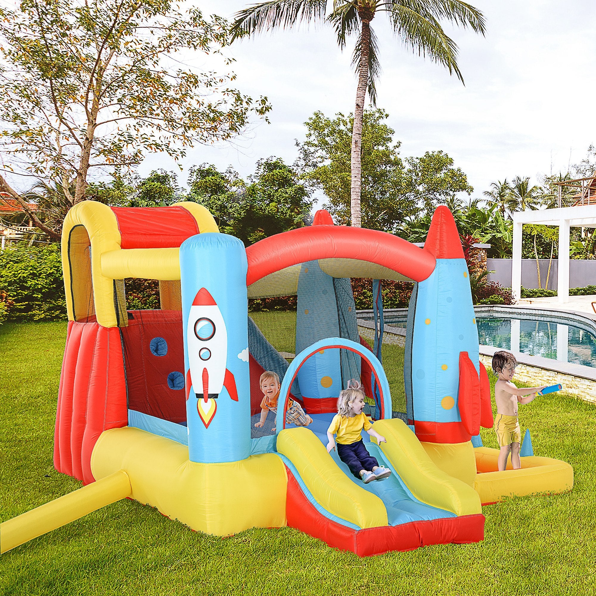 Kids water slide pool area close-up