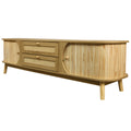 Modern farmhouse rattan TV stand natural wood — front view
