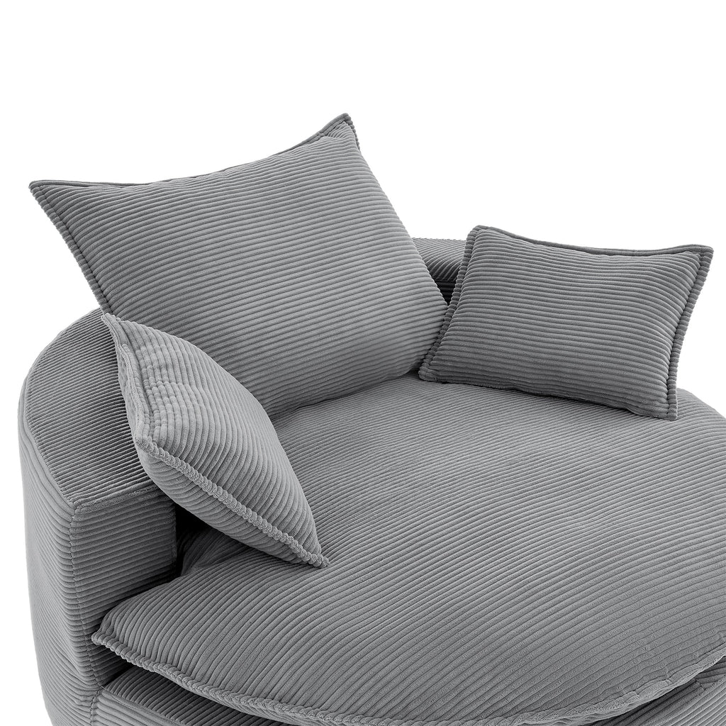 Blue Corduroy 360° Swivel Barrel Accent Chair with Dual-Layer Cushion & 3 Pillows