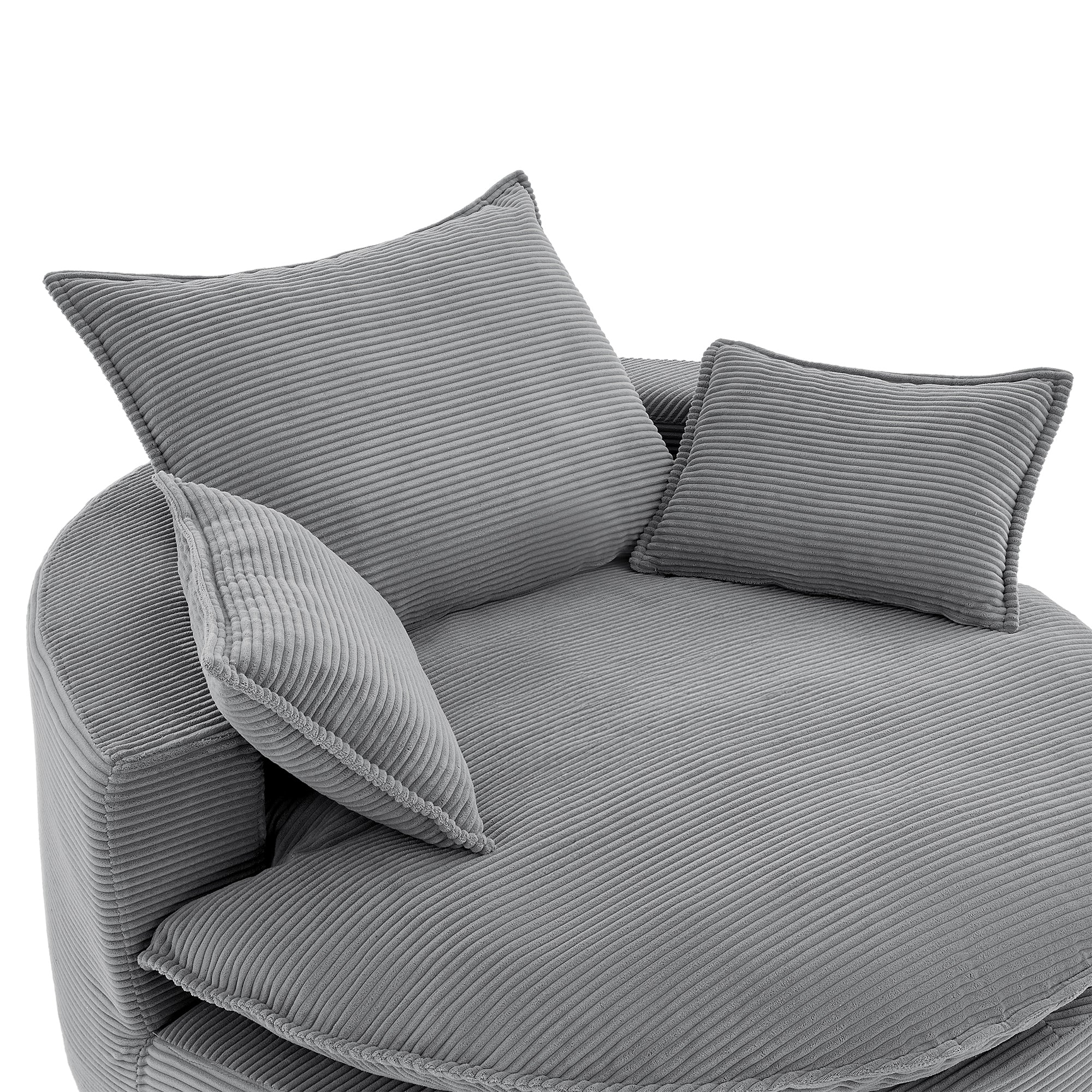 Blue Corduroy 360° Swivel Barrel Accent Chair with Dual-Layer Cushion & 3 Pillows