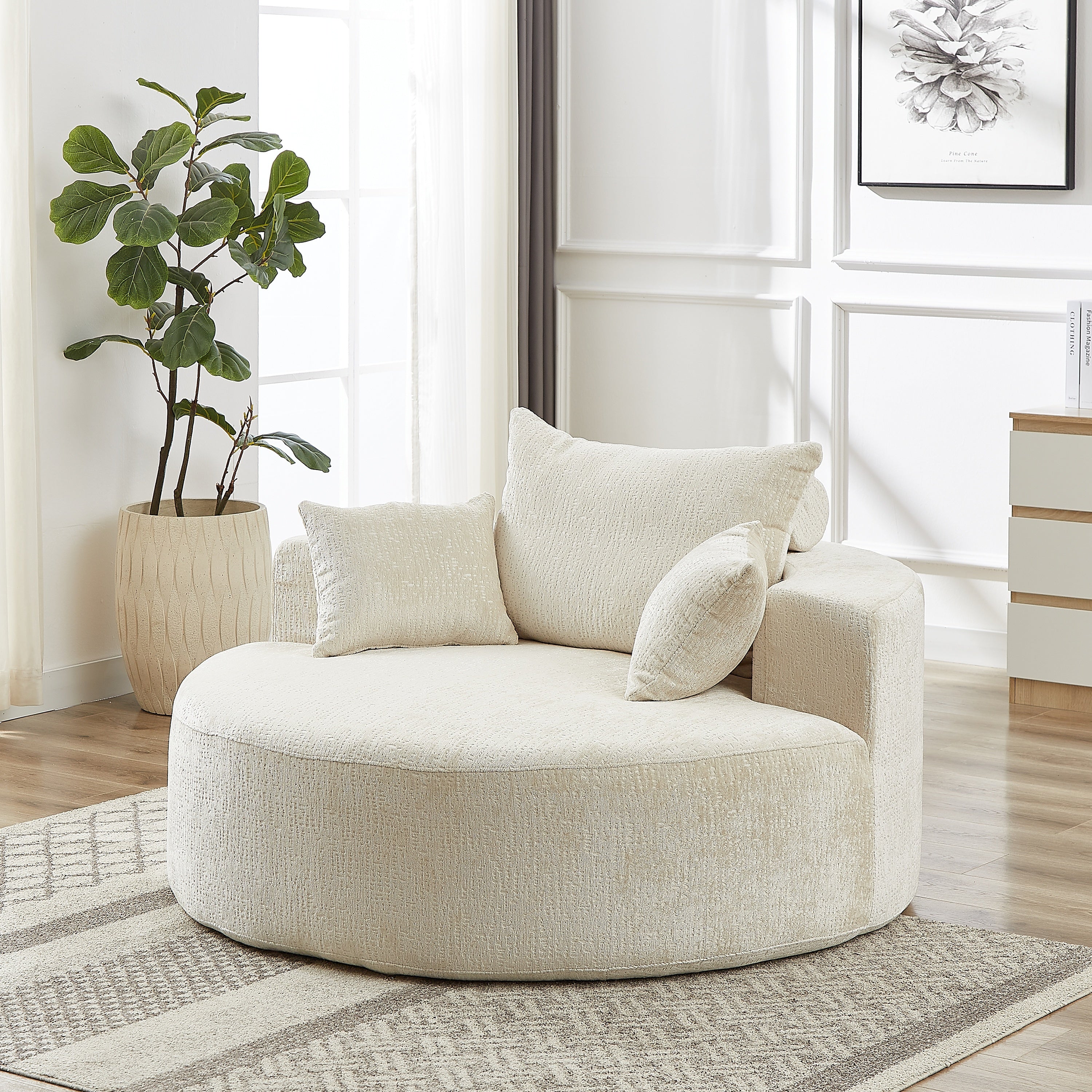 Beige fluffy accent chair in living room setting