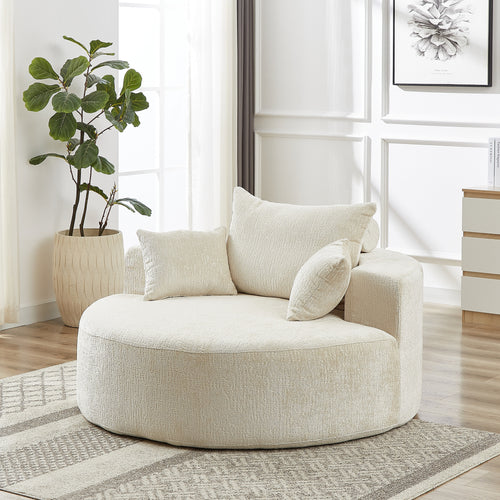 Beige fluffy accent chair in living room setting