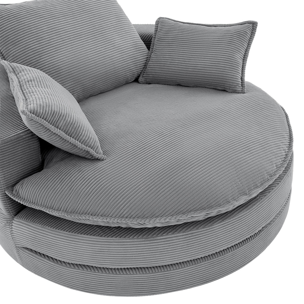 Blue Corduroy 360° Swivel Barrel Accent Chair with Dual-Layer Cushion & 3 Pillows