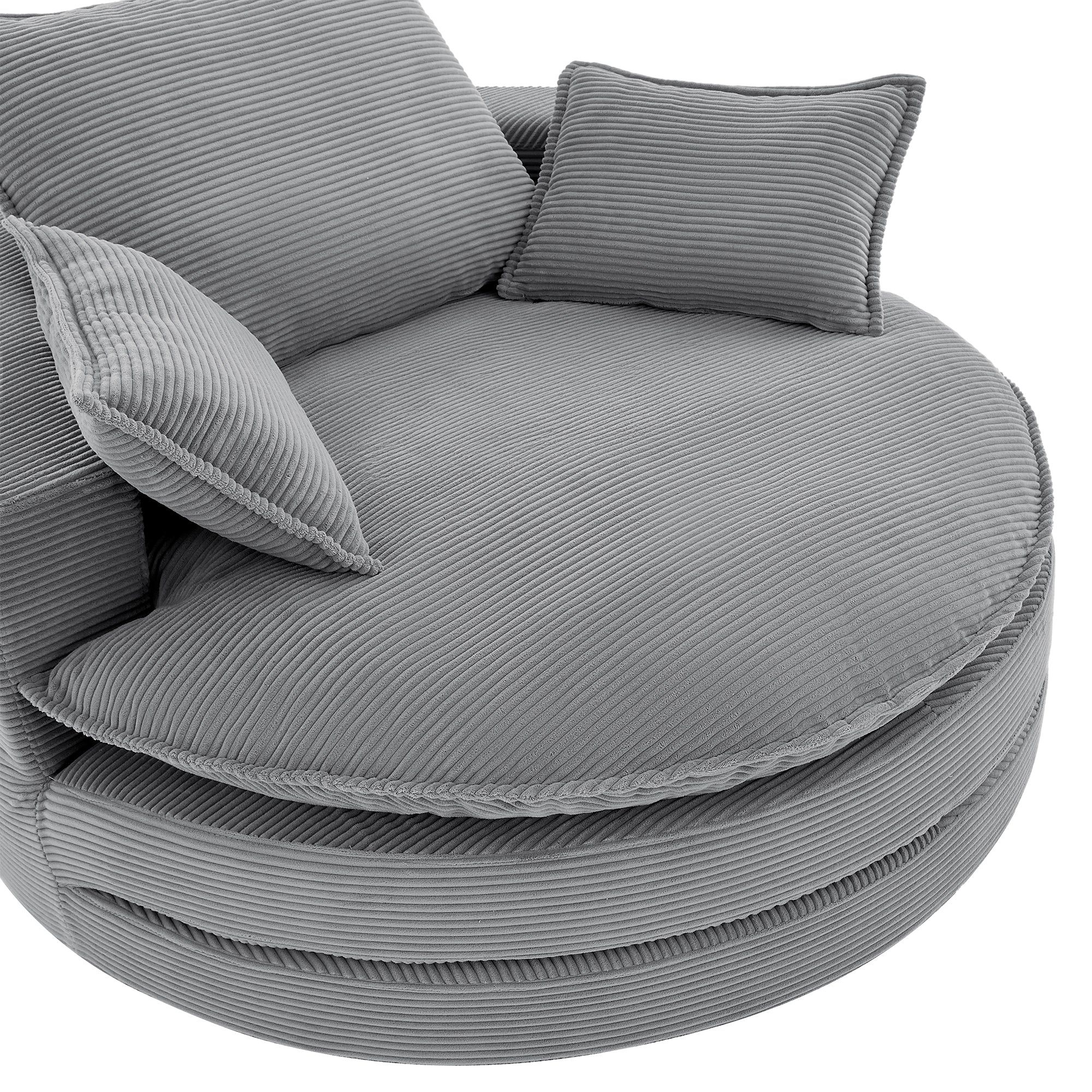 Blue Corduroy 360° Swivel Barrel Accent Chair with Dual-Layer Cushion & 3 Pillows