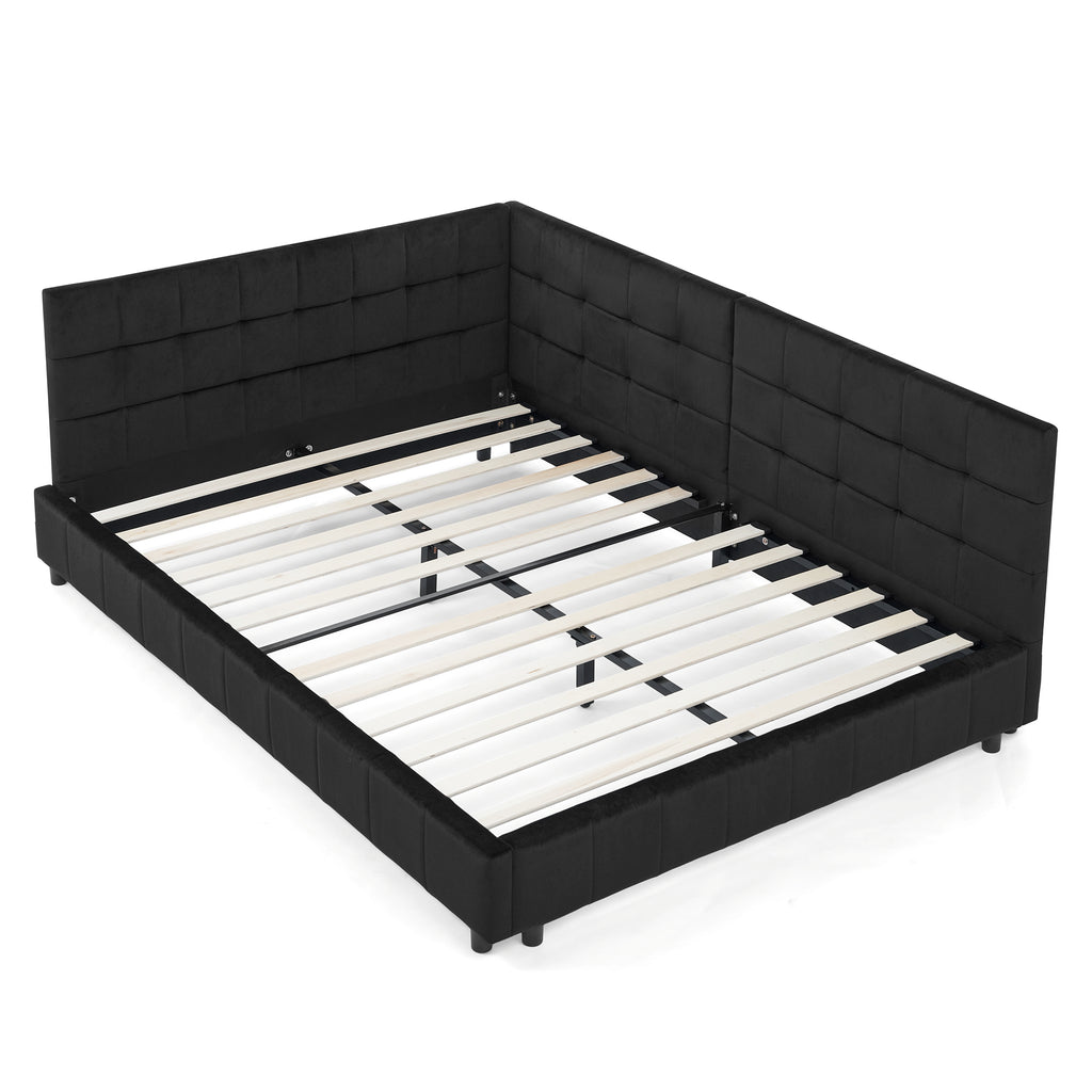 Black velvet full size daybed — front view