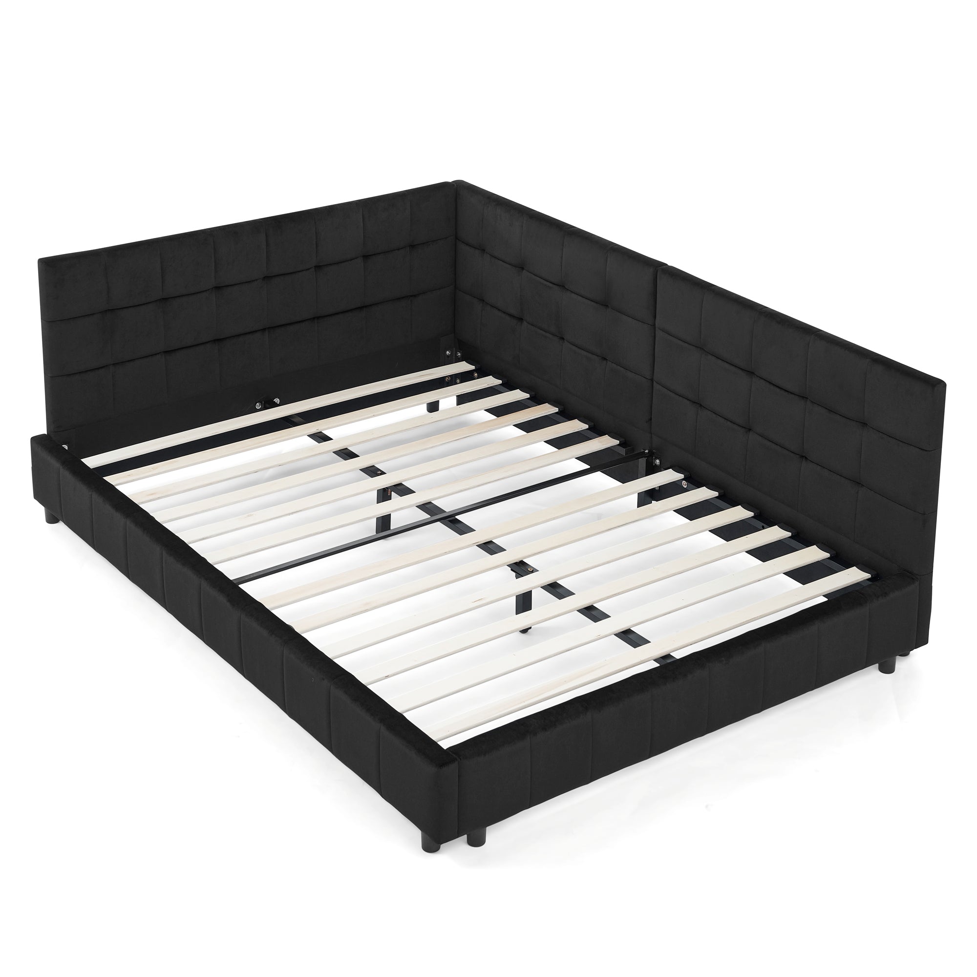 Black velvet full size daybed — front view