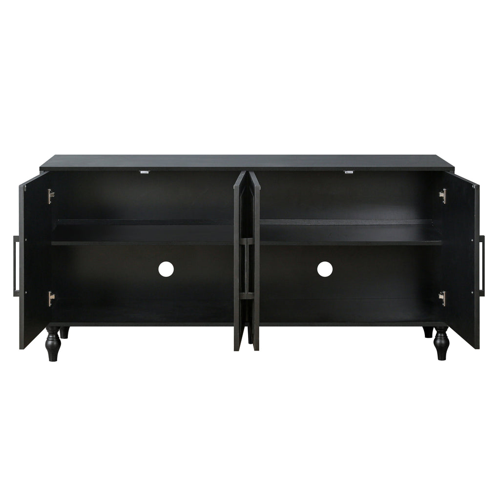 Carved Flower Door Storage Cabinet — Metal Handles