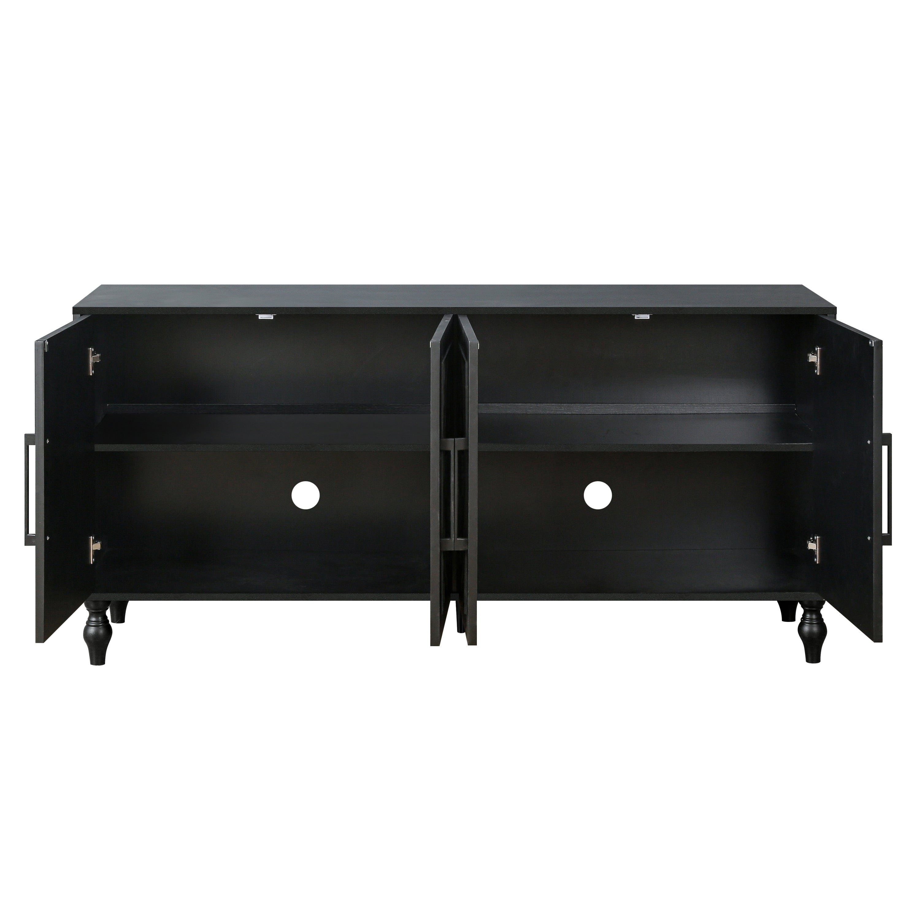 Carved Flower Door Storage Cabinet — Metal Handles