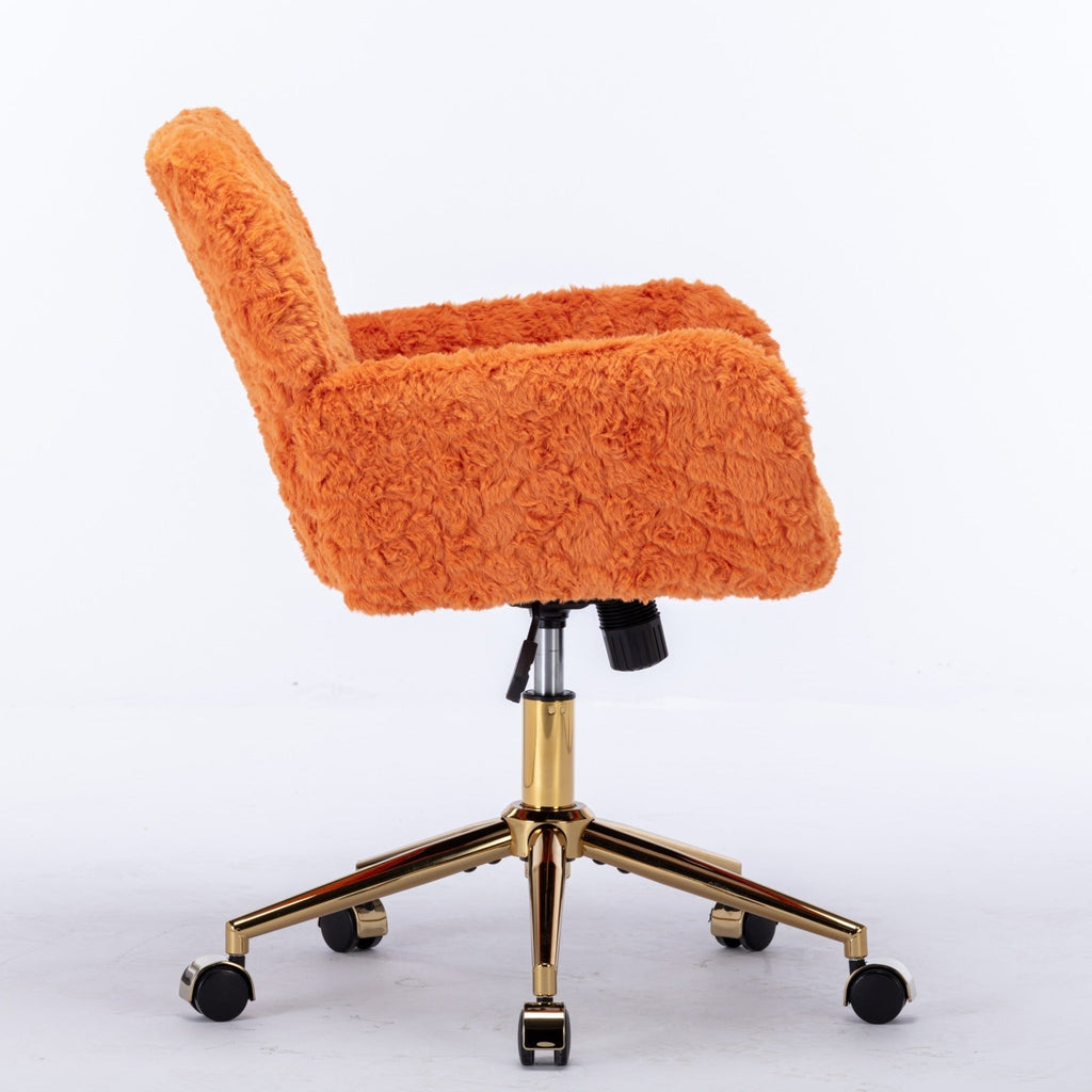 Faux Fur Office Chair — 40° Reclining with Gold Metal Base & Wheels